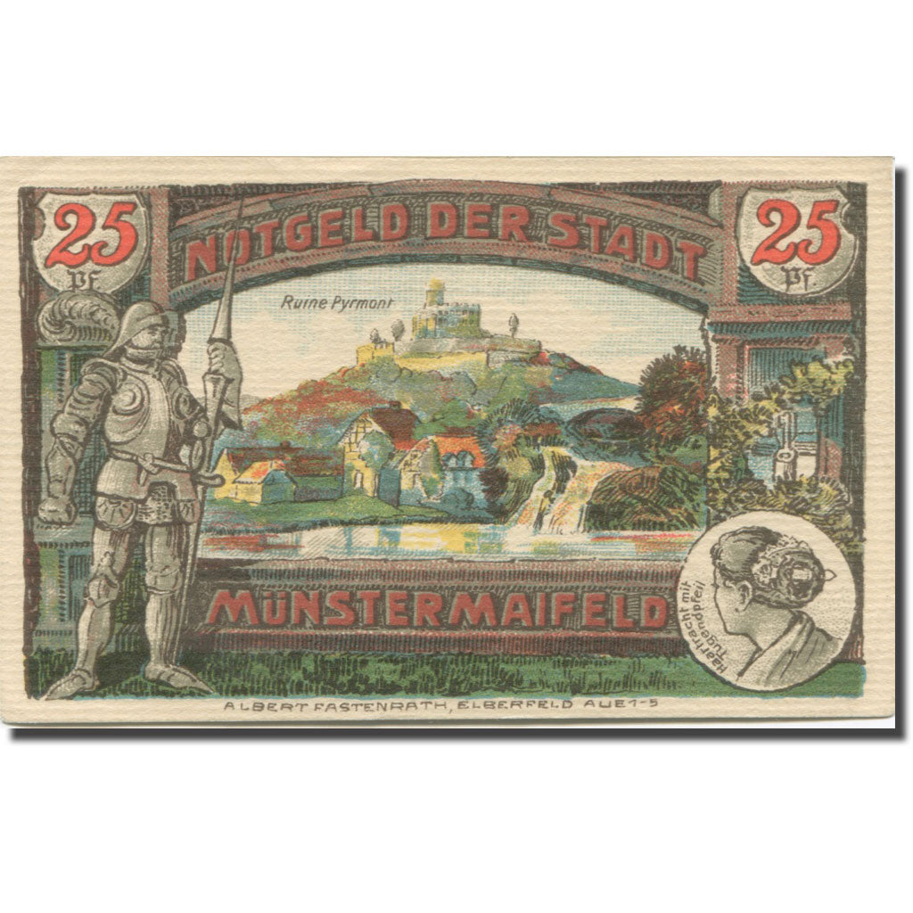 Billet, Allemagne, Münstermaifeld, 25 Pfennig, ruine, 1921, SPL, Mehl:919.1