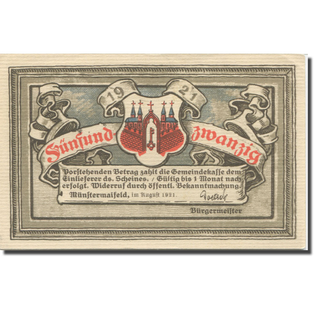 Billet, Allemagne, Münstermaifeld, 25 Pfennig, ruine, 1921, SPL, Mehl:919.1