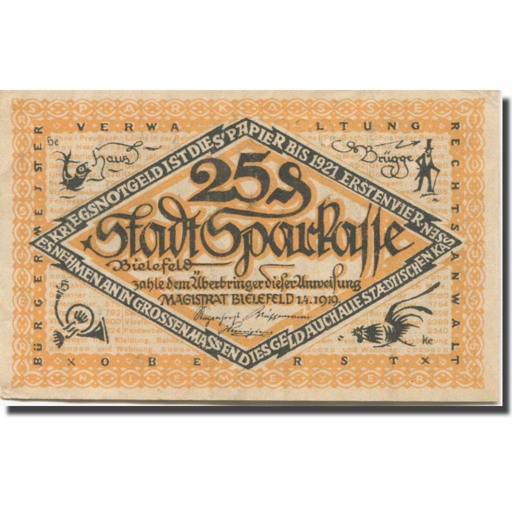 Banknote, Germany, Bielefeld, 25 Pfennig, Fleur, 1921, UNC(63) Mehl:B44.9b