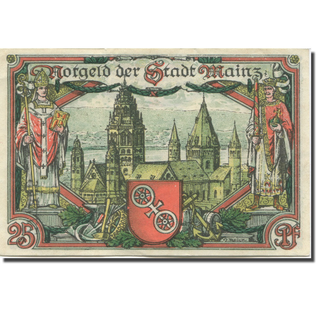 Banknote, Germany, Mainz, 25 Pfennig, cathédrale, 1921 UNC(63) Mehl:800.1a