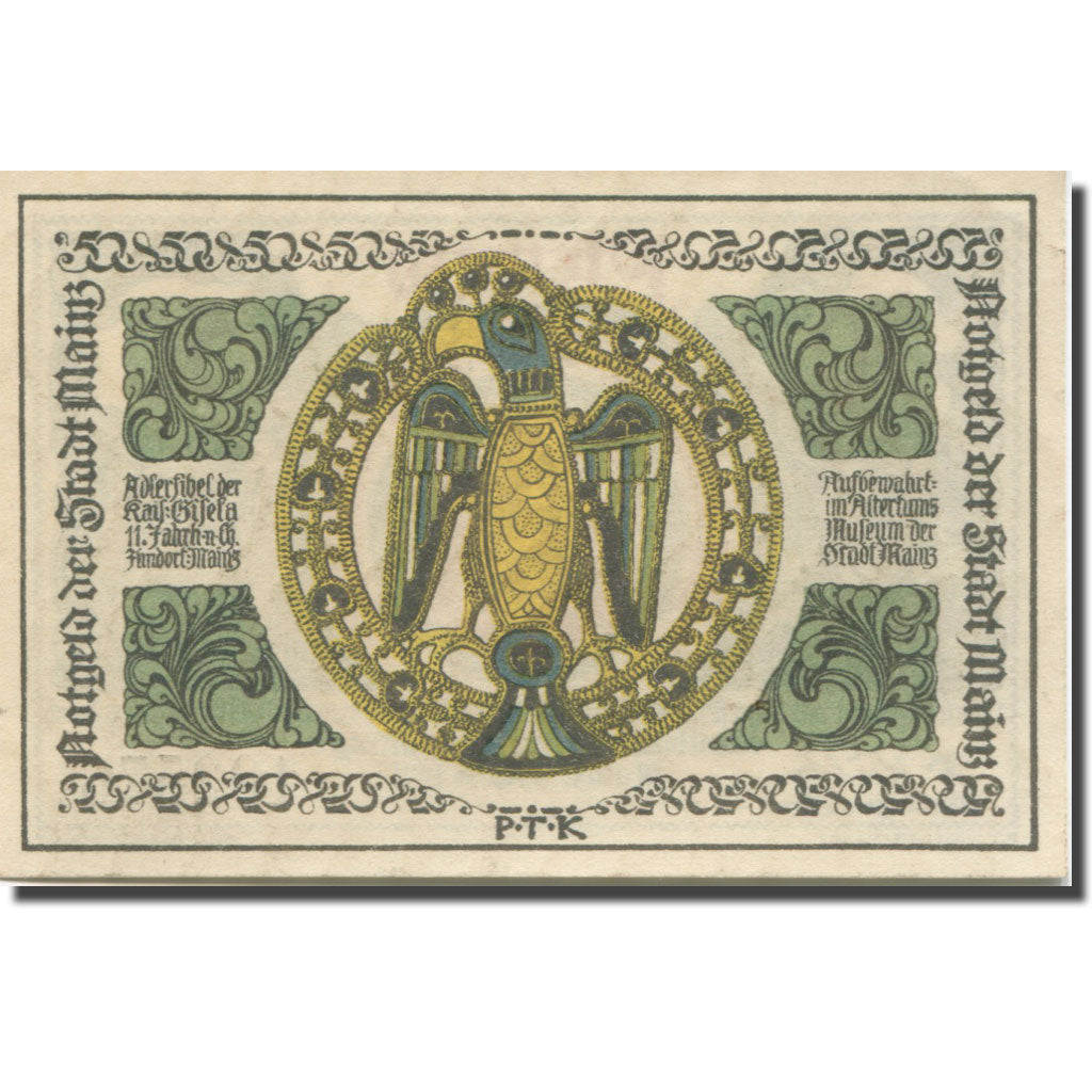 Banknote, Germany, Mainz, 50 Pfennig, aigle, 1921 UNC(63) Mehl:860.2a