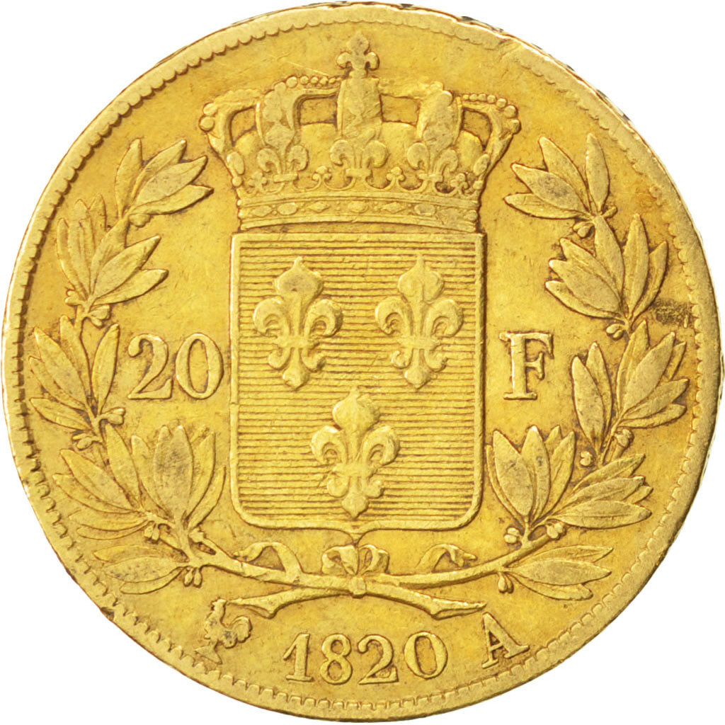 Francia, Louis XVIII, Louis XVIII, 20 Francs, 1820, Paris, MB+, Oro, KM:712.1...