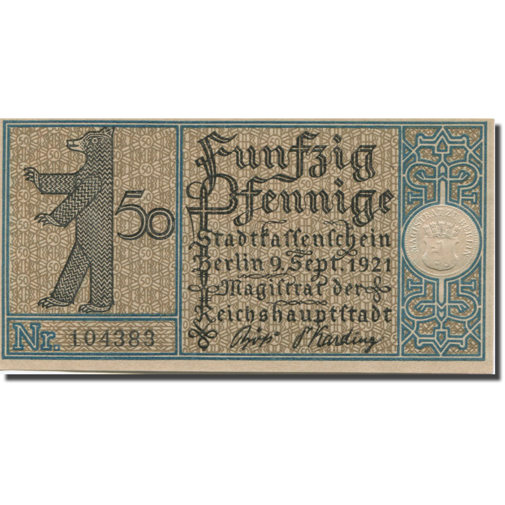 Banknote, Germany, Berlin, 50 Pfennig, avenue, 1921 UNC(63) Mehl:92.1