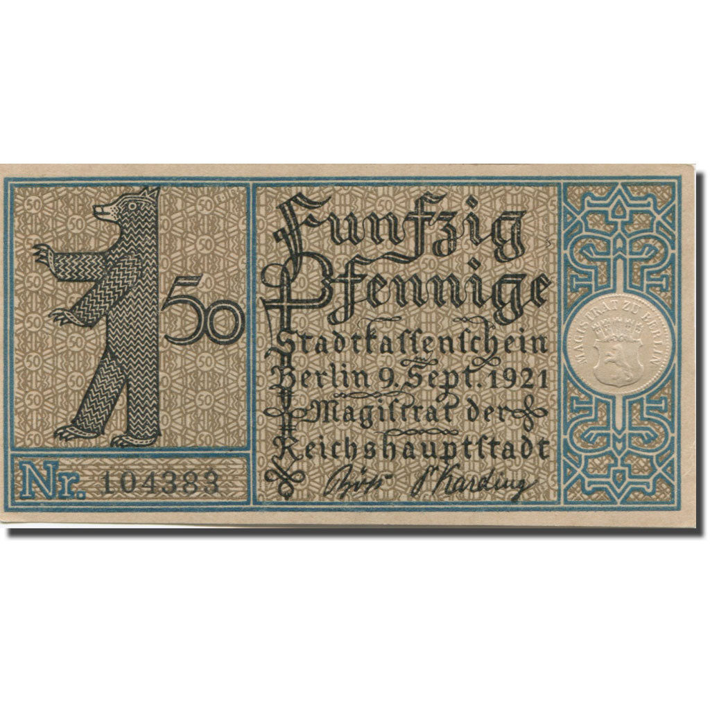 Billet, Allemagne, Berlin, 50 Pfennig, Eglise 1, 1921-09-09, SPL Mehl:92.1