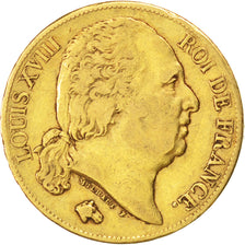 FRANCE, Louis XVIII, 20 Francs, 1822, Paris, KM #712.1, EF(40-45), Gold,...