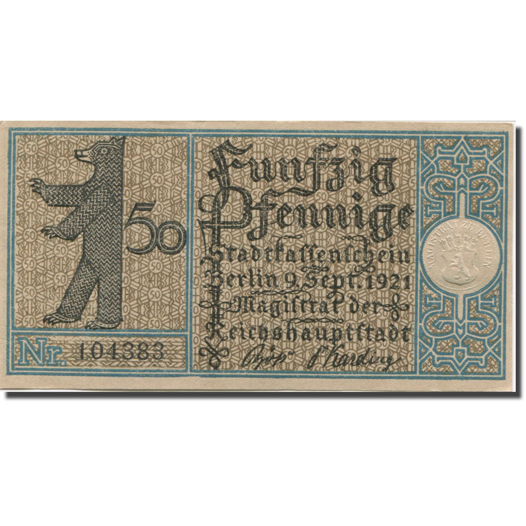 Banknote, Germany, Berlin, 50 Pfennig, route 1921-09-09, UNC(63) Mehl:92.1