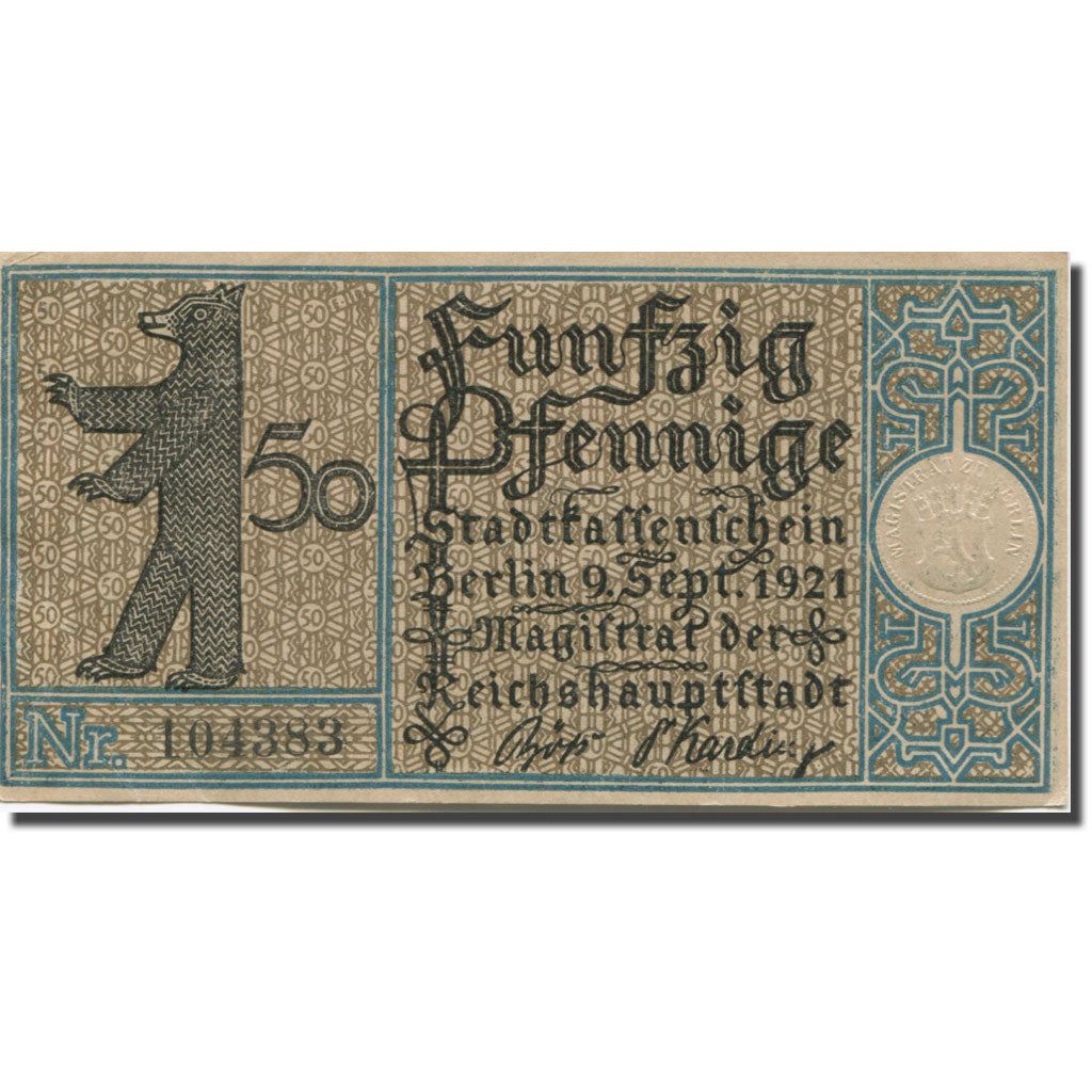 Banknote, Germany, Berlin, 50 Pfennig, ferme 1, 1921, UNC(60-62) Mehl:92.1