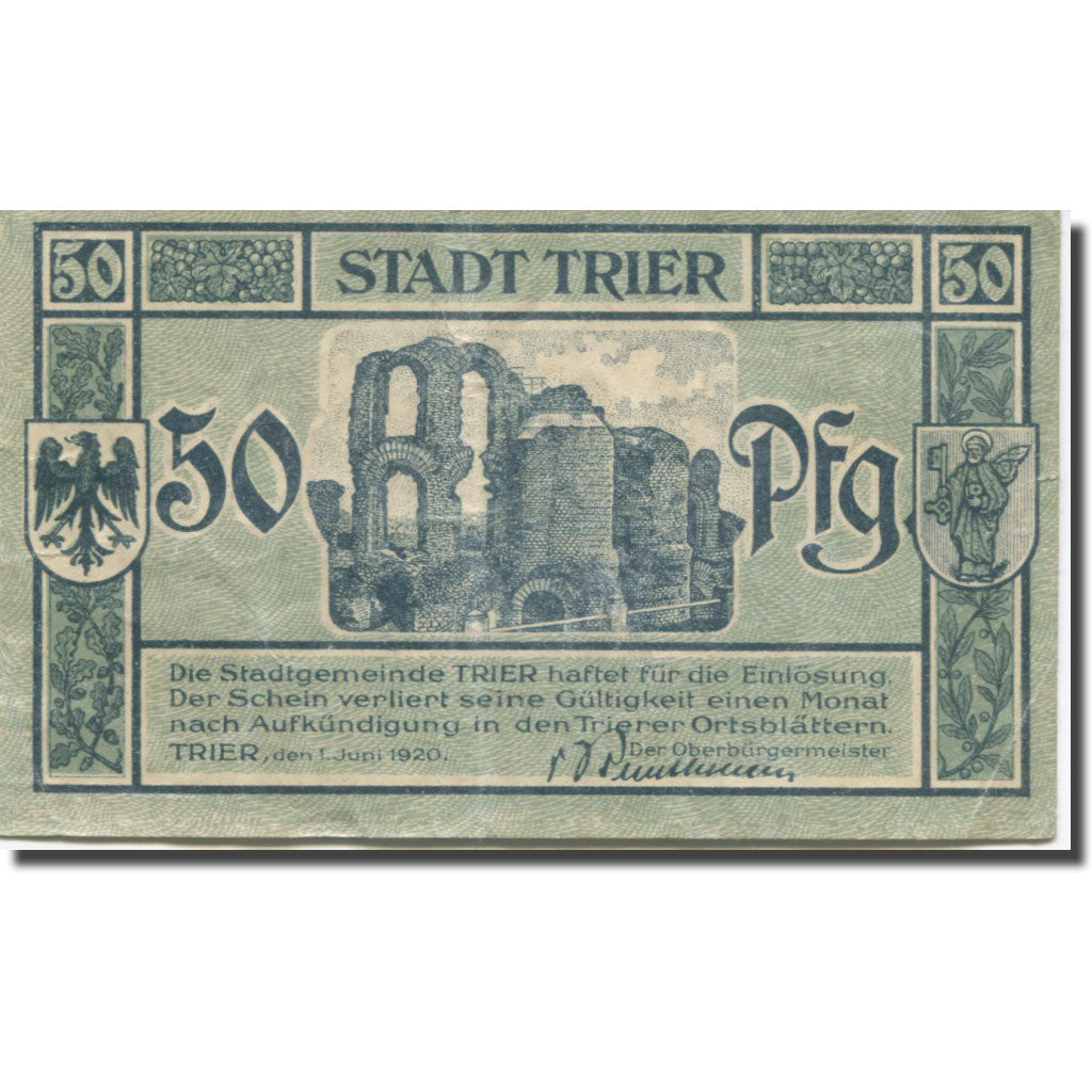 Banknote, Germany, Trier, 50 Pfennig, ruine 1920-06-01, EF(40-45) Mehl:T27.5b