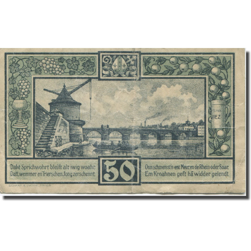 Banknote, Germany, Trier, 50 Pfennig, ruine 1920-06-01, EF(40-45) Mehl:T27.5b