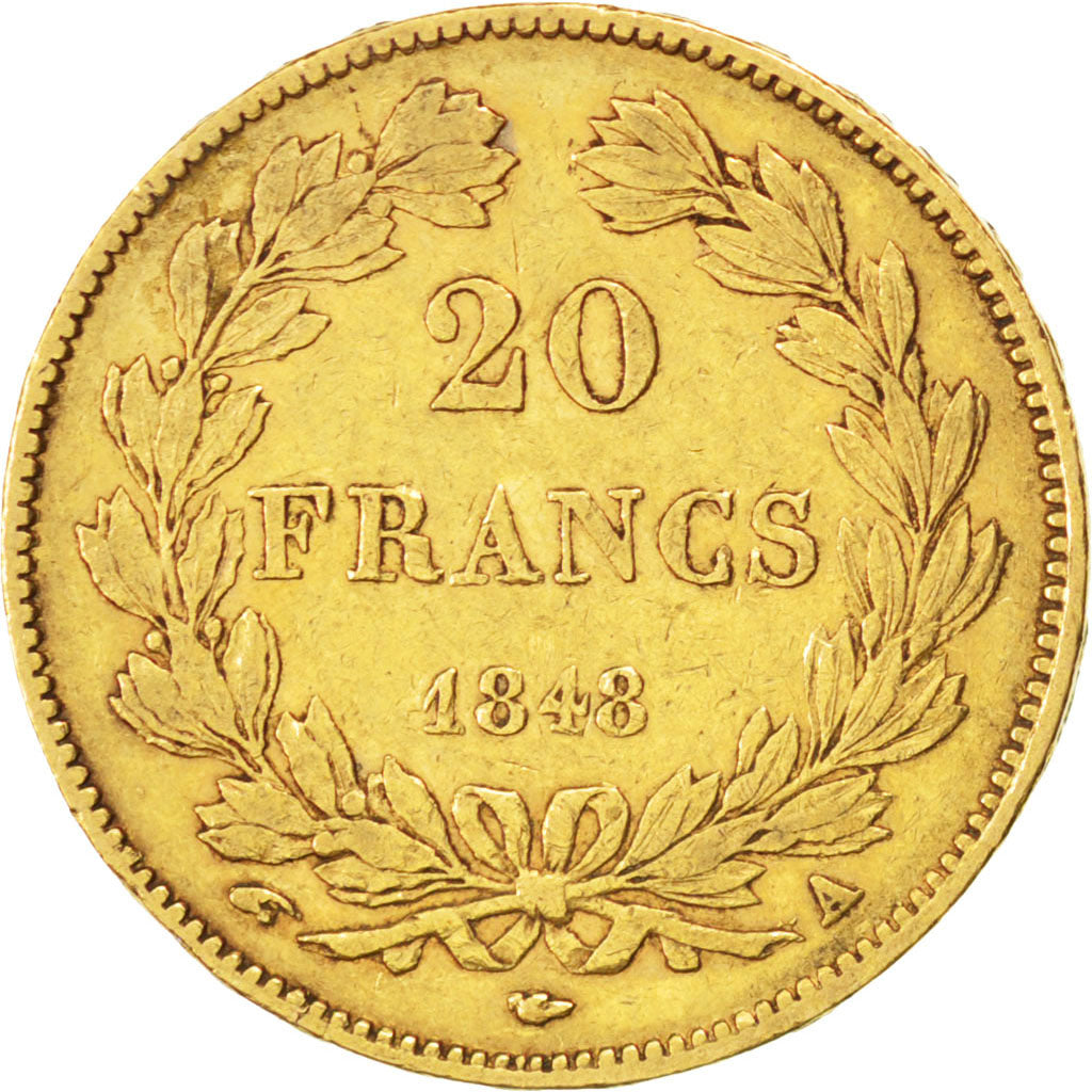 FRANCE, Louis-Philippe, 20 Francs, 1848, Paris, KM #750.1, EF(40-45), Gold,...