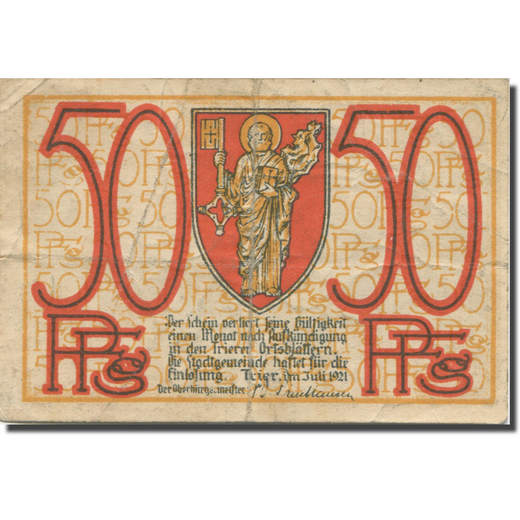 Geldschein, Deutschland, Trier, 50 Pfennig, Eglise, 1921, S, Mehl:T27.10