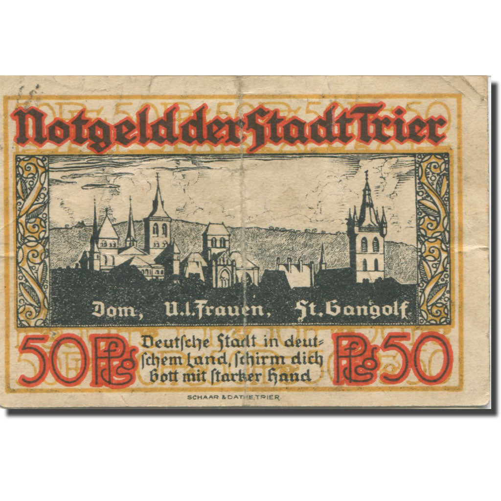Geldschein, Deutschland, Trier, 50 Pfennig, Eglise, 1921, S, Mehl:T27.10