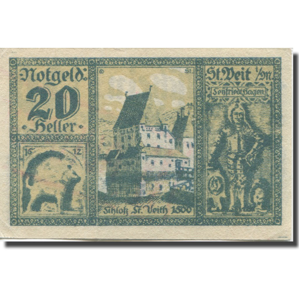Banknote, Austria, St. Veit, 20 Heller, château, 1920 AU(50-53) Mehl:FS 944c