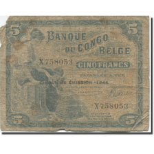 Banknote, Belgian Congo, 5 Francs, 1944, 1944-03-10, KM:13Ac, VG(8-10)