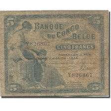 Banknote, Belgian Congo, 5 Francs, 1944, 1944-03-10, KM:13Ac, VG(8-10)
