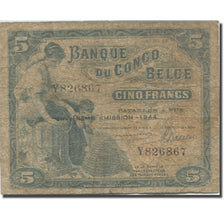 Banknote, Belgian Congo, 5 Francs, 1944, 1944-03-10, KM:13Ac, VG(8-10)
