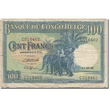 Banknote, Belgian Congo, 100 Francs, 1946, 1946-03-11, KM:17c, VF(20-25)