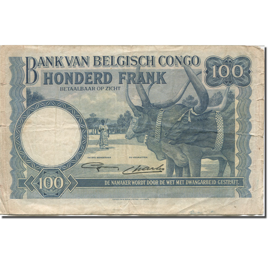 Banknote, Belgian Congo, 100 Francs, 1946, 1946-03-11, KM:17c, VF(20-25)
