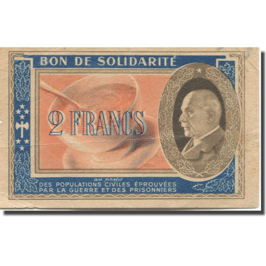 France, 2 Francs, 1944, Bon de solidarité, AU(50-53)