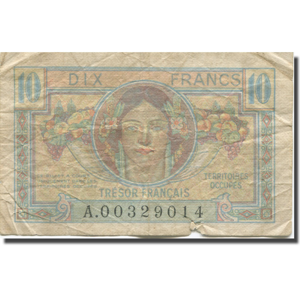 França, 10 Francs, 1947 French Treasury, 1947, VG(8-10), Fayette:VF 30.01
