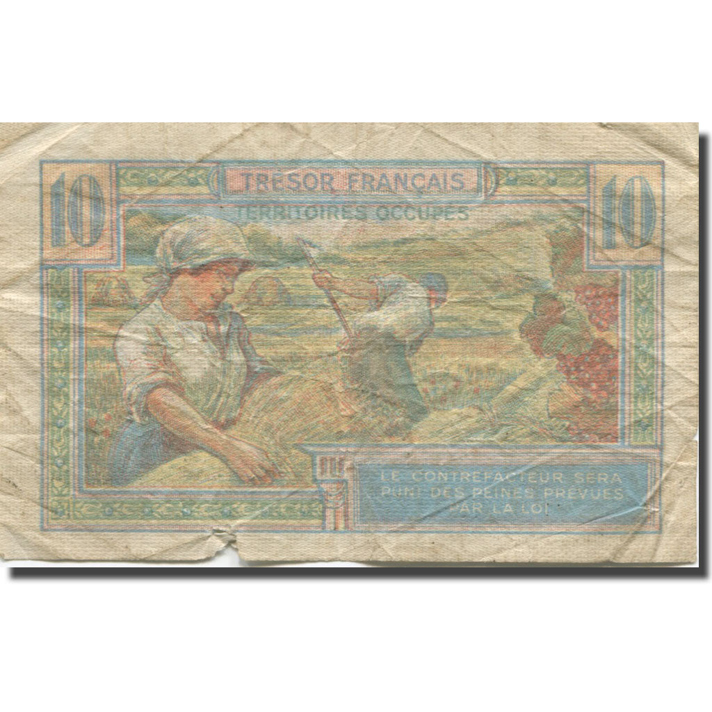 França, 10 Francs, 1947 French Treasury, 1947, VG(8-10), Fayette:VF 30.01