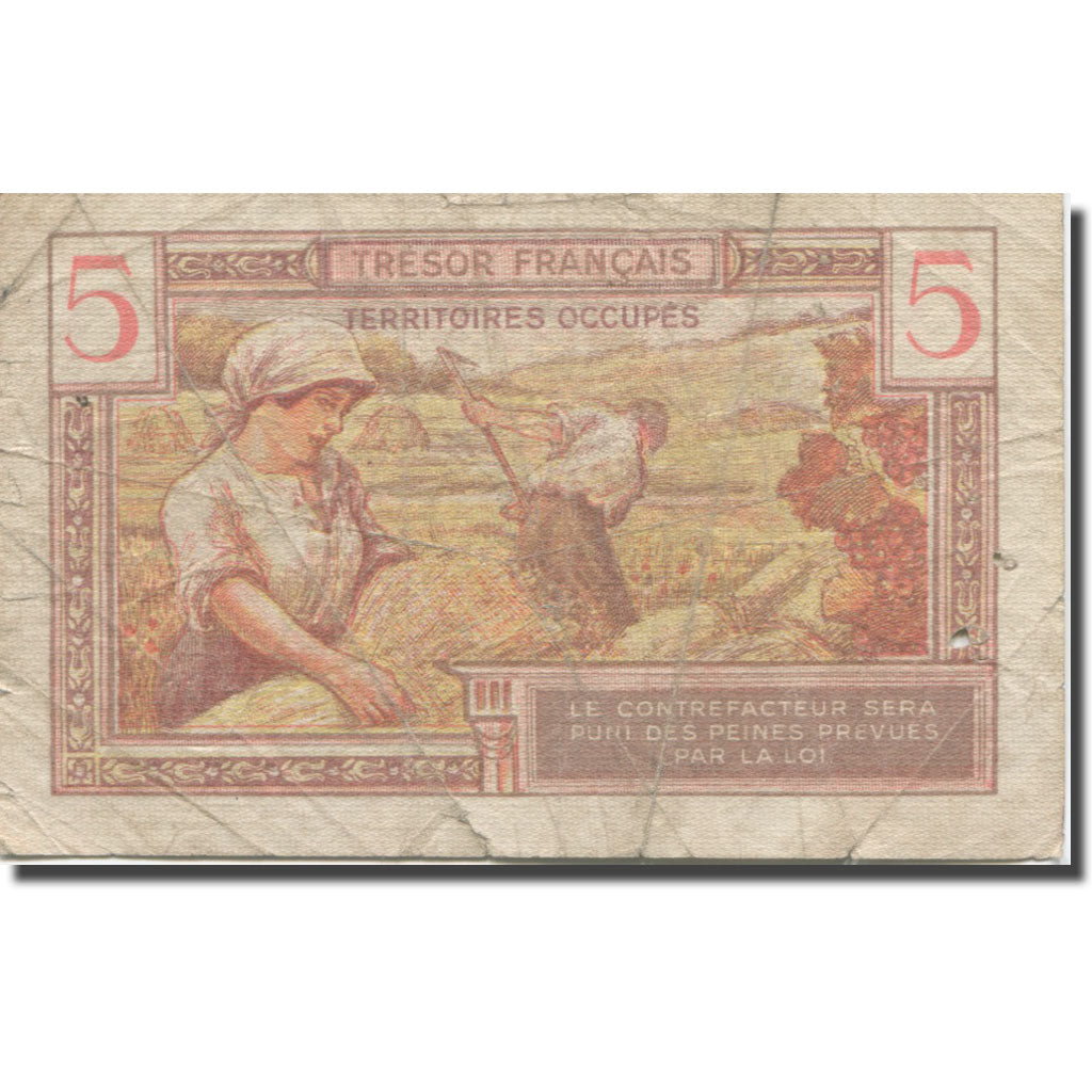 France, 5 Francs, 1947 French Treasury, 1947, VG(8-10), Fayette:VF29.1, KM:M6a