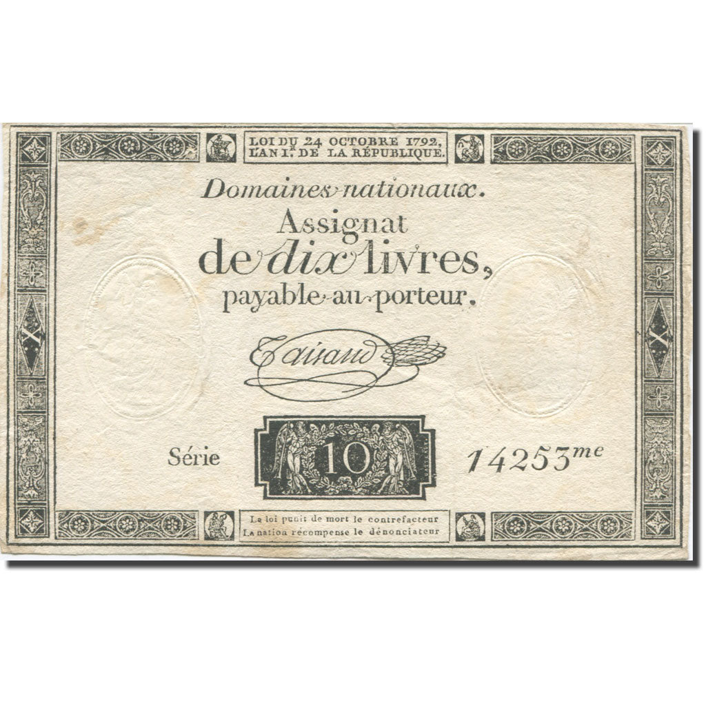 Francia, 10 Livres, 1792, Taisaud, 1792-10-24, BC+, KM:A66b