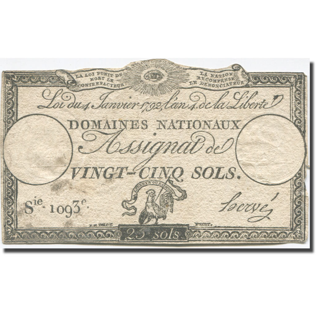 France, 25 Sols, 1792, Hervé, 1792-01-04, VF(20-25), KM:A55