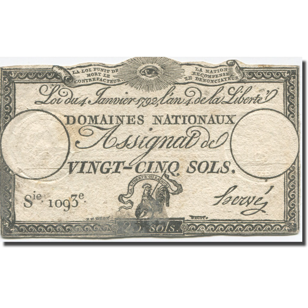 France, 25 Sols, 1792, Hervé, 1792-01-04, TB, KM:A55