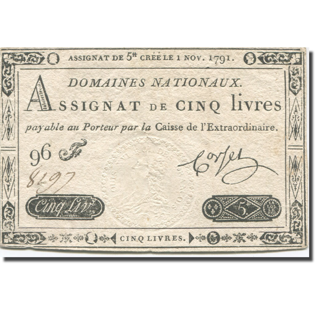 France, 5 Livres, 1791, Corsel, 1791-11-01, EF(40-45), KM:A50