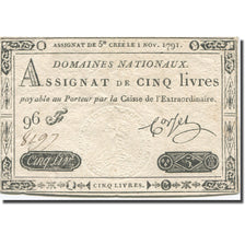 France, 5 Livres, 1791, Corsel, 1791-11-01, EF(40-45), KM:A50