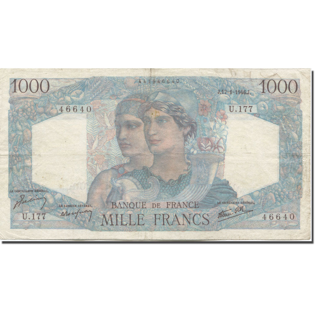 Francia, 1000 Francs, Minerve et Hercule, 1946, 1946-01-17, BB, Fayette:41.10