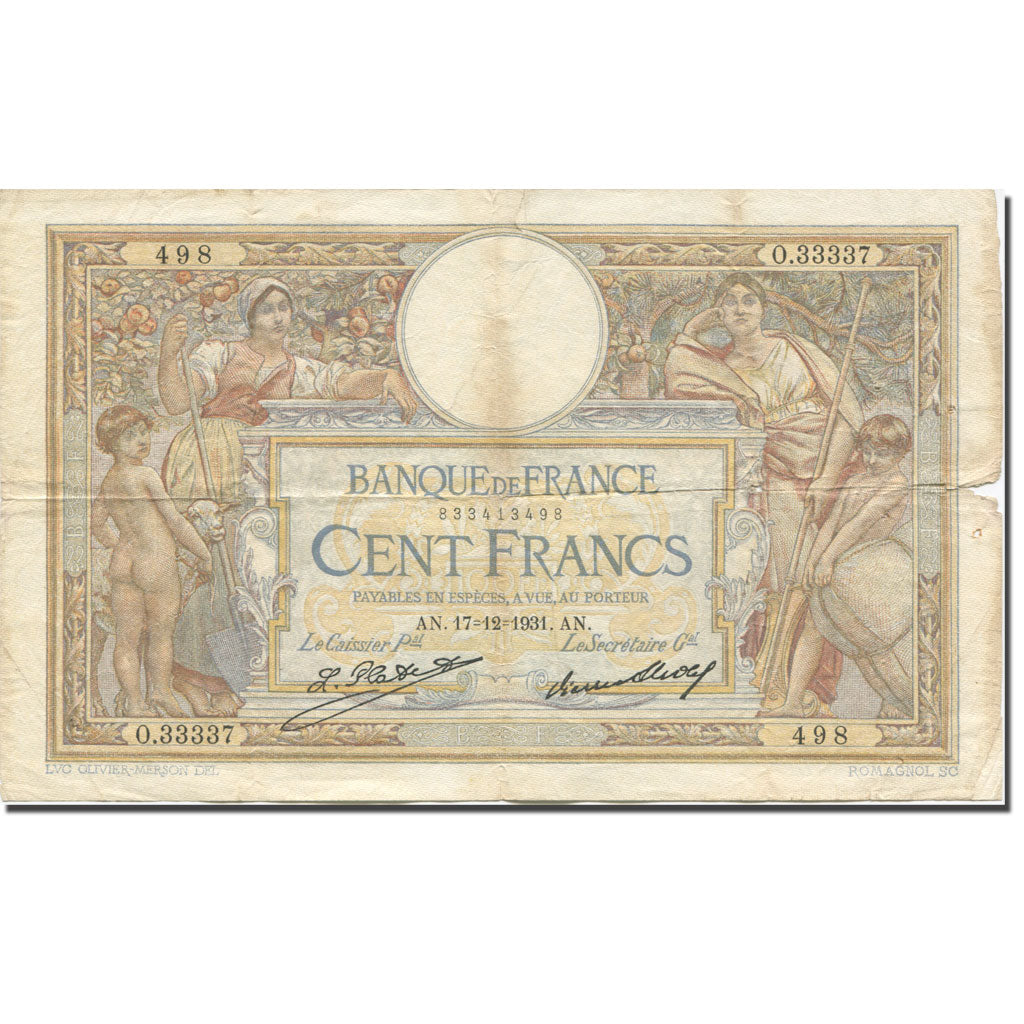 Frankreich, 100 Francs, Luc Olivier Merson, 1931, 1931-12-17, S, Fayette:24.1