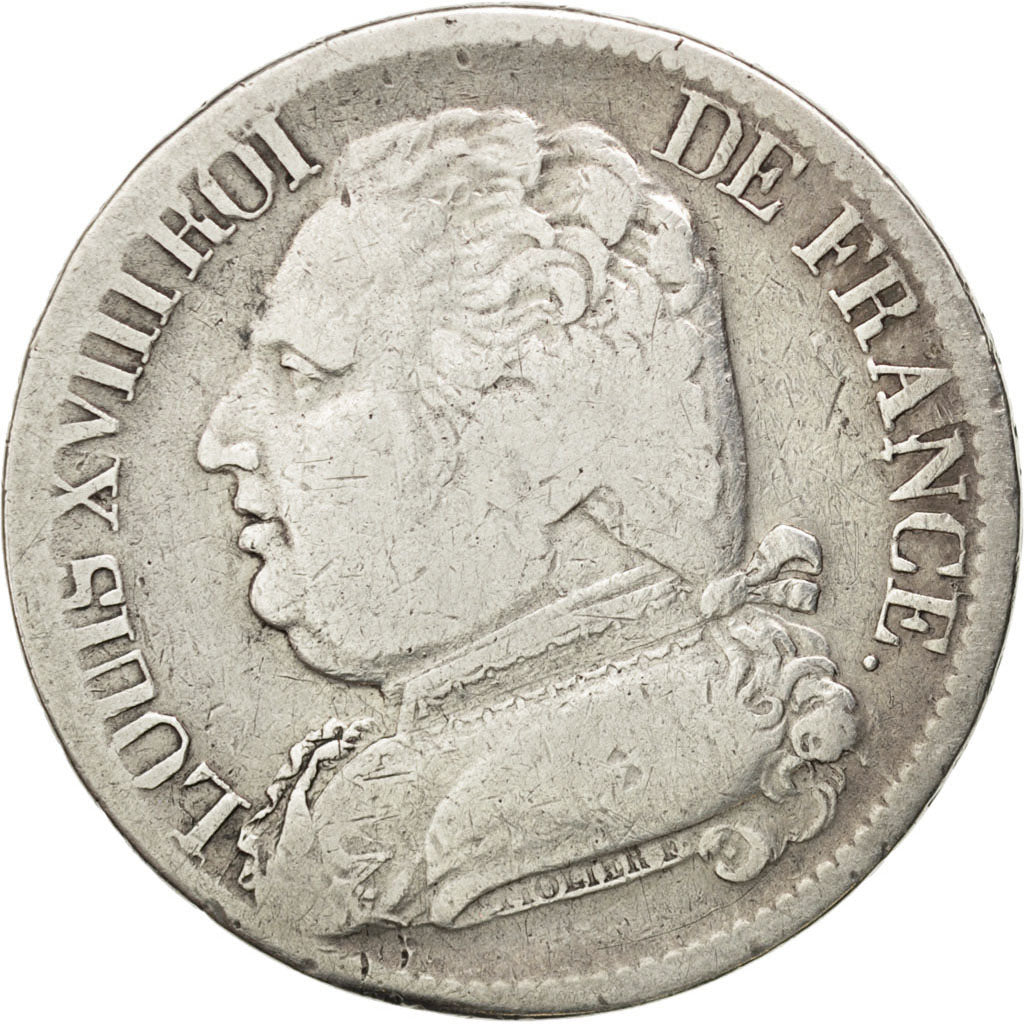 FRANCE, Louis XVIII, 5 Francs, 1815, Perpignan, KM #702.11, VF(20-25), Silver,..