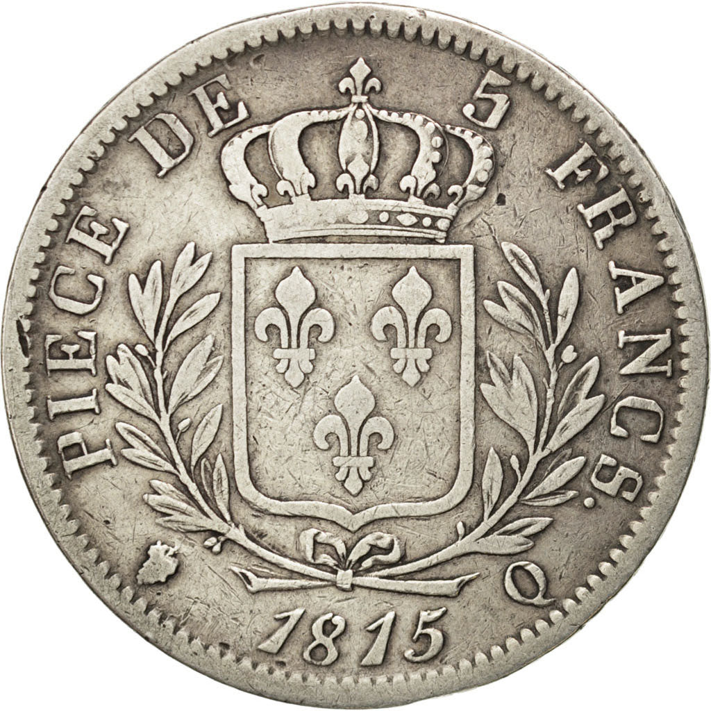 FRANCE, Louis XVIII, 5 Francs, 1815, Perpignan, KM #702.11, VF(20-25), Silver,..