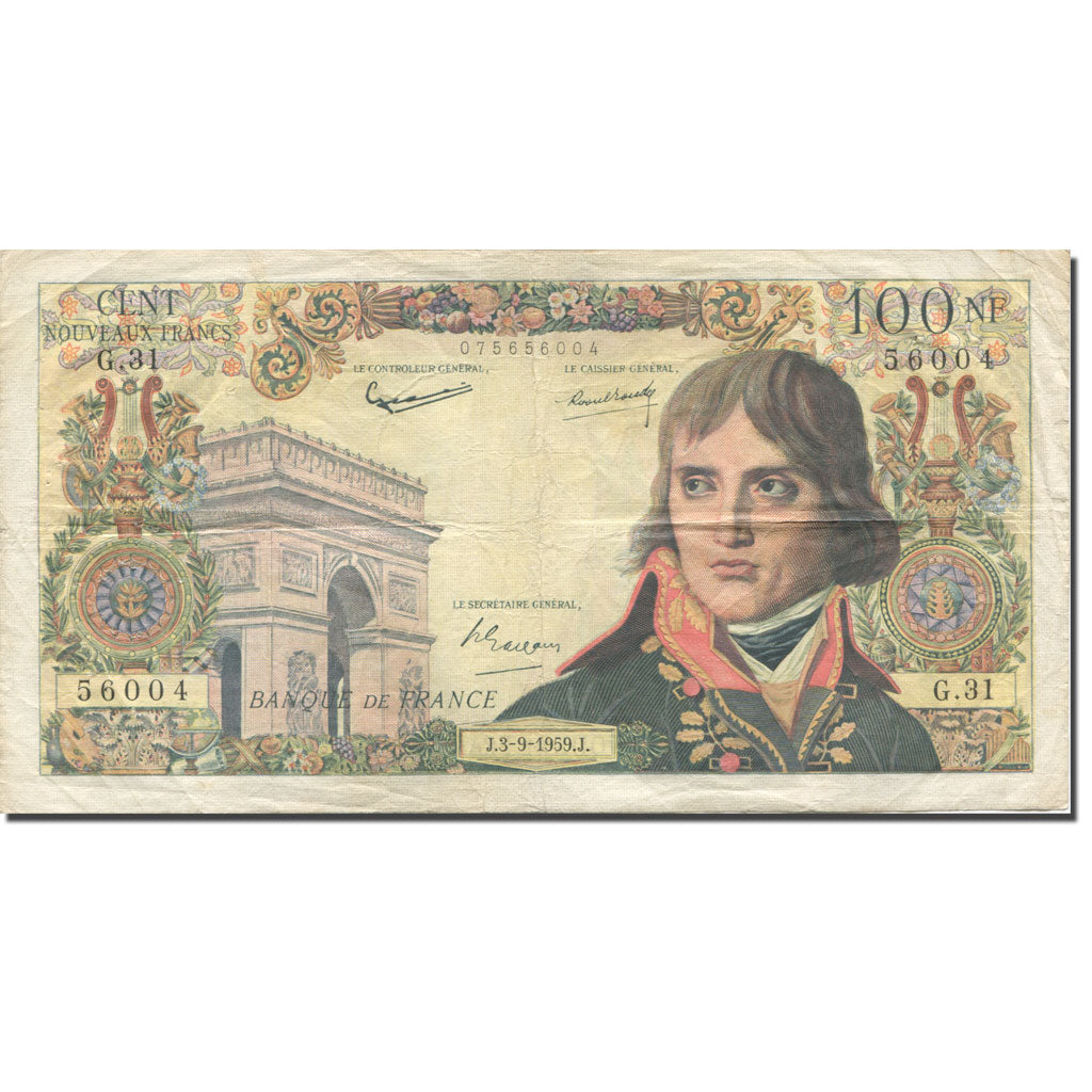 France, 100 Nouveaux Francs, Bonaparte, 1959, 1959-09-03, VG(8-10)