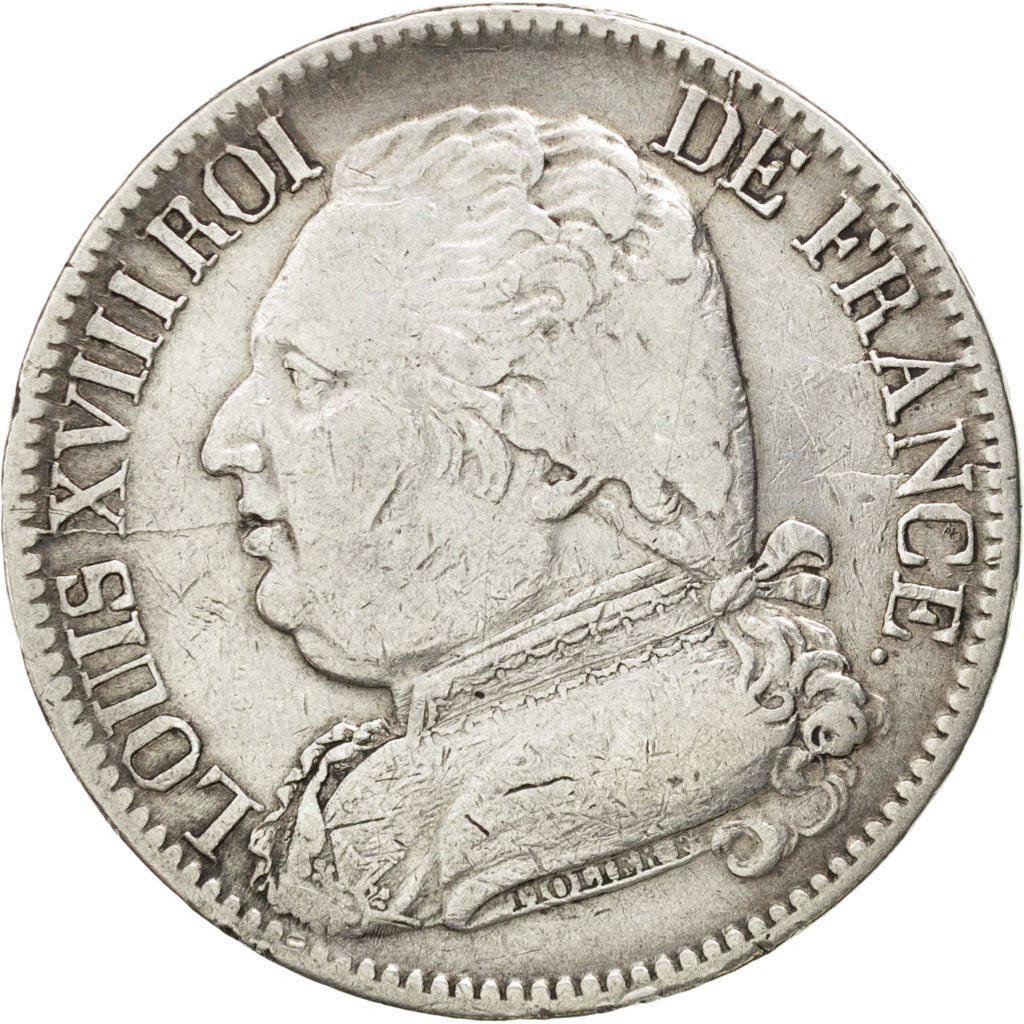 FRANCE, Louis XVIII, 5 Francs, 1814, Perpignan, KM #702.11, VF(20-25), Silver,..
