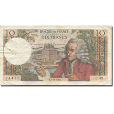 Francja, 10 Francs, Voltaire, 1963, 1963-11-07, VF(30-35), Fayette:62.5, KM:147a