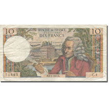 França, 10 Francs, Voltaire, 1963, 1963-01-04, VF(20-25), Fayette:62.1, KM:147a