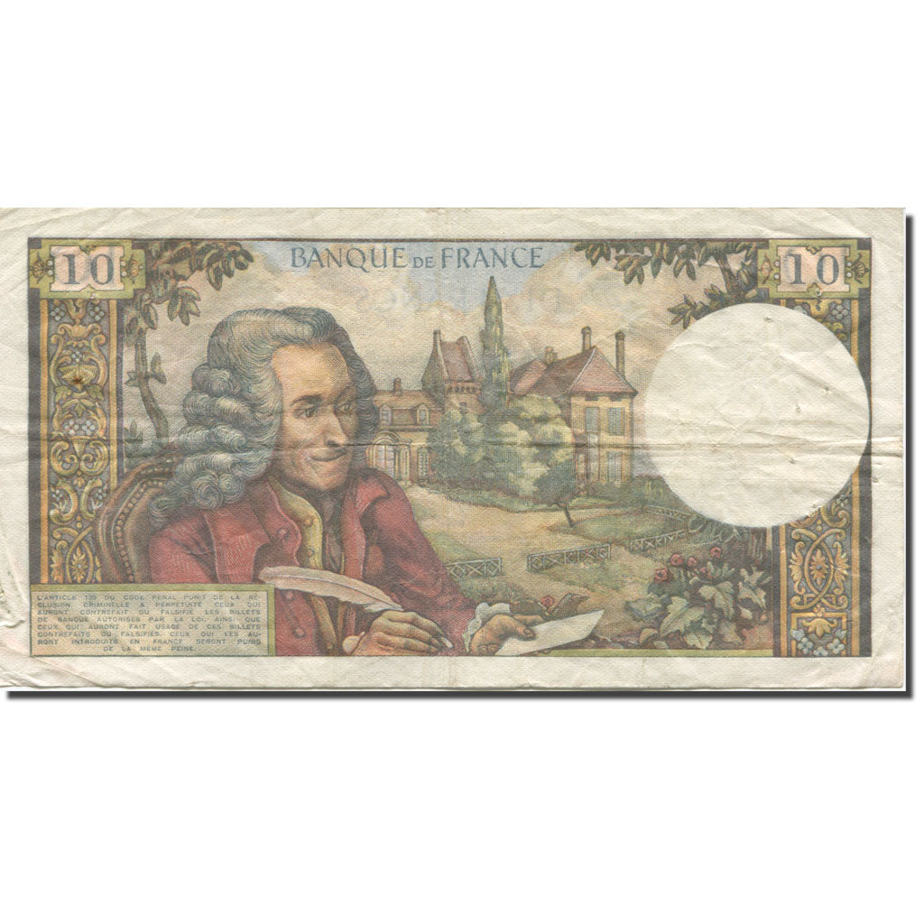 França, 10 Francs, Voltaire, 1963, 1963-01-04, VF(20-25), Fayette:62.1, KM:147a