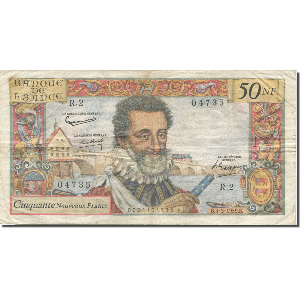 France, 50 Nouveaux Francs, Henri IV, 1959, 1959-03-05, TB, Fayette:58.1