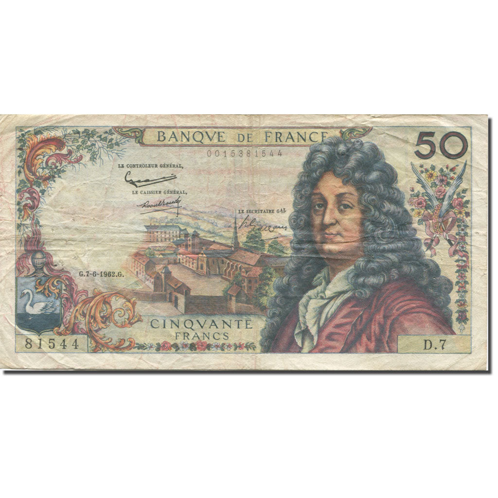 France, 50 Francs, Racine, 1962, 1962-06-07, F(12-15), Fayette:64.1, KM:148a