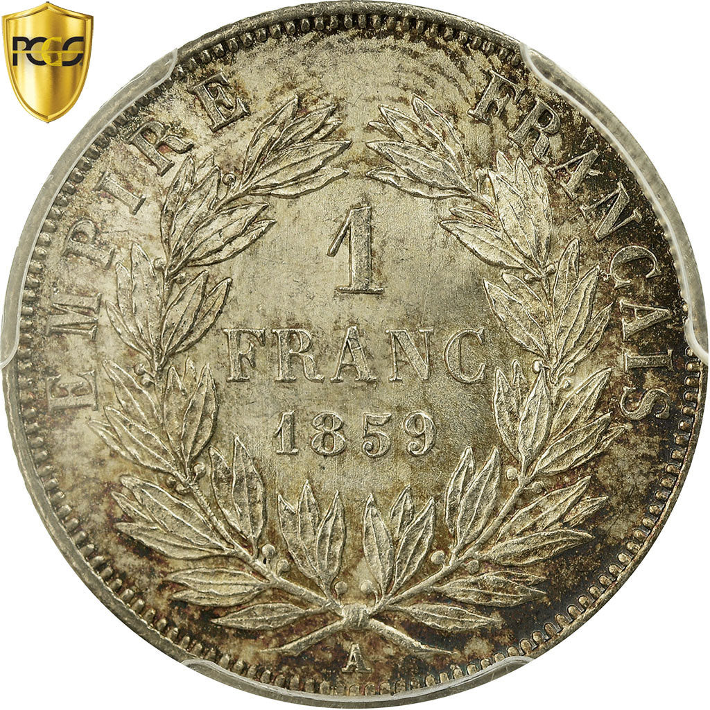 Coin, France, Napoleon III, Napoléon III, Franc, 1859, Paris, PCGS, MS63