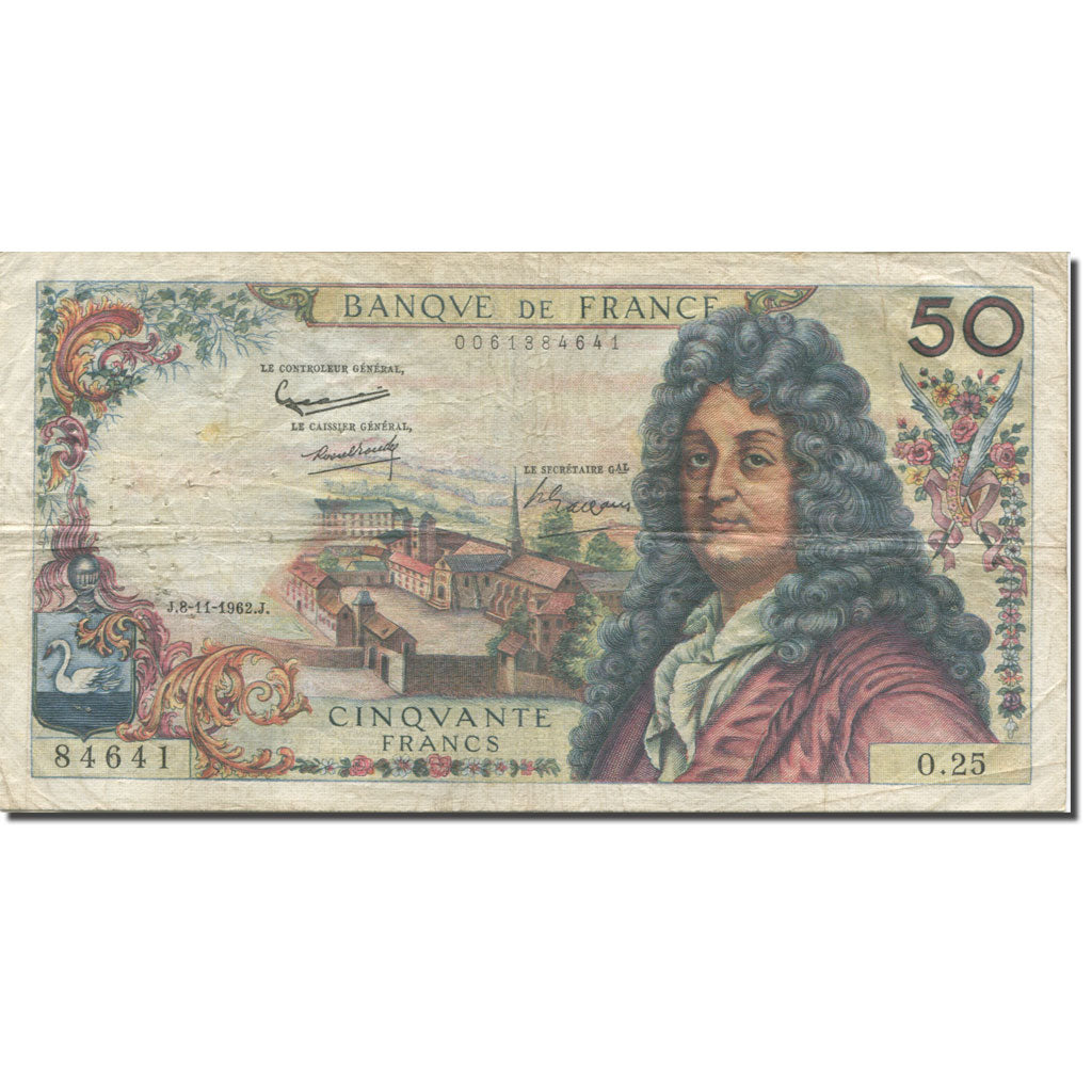 Frankrijk, 50 Francs, Racine, 1962, 1962-11-08, B+, Fayette:64.2, KM:148a