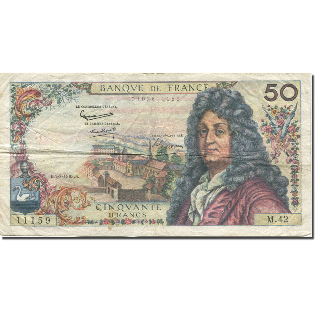 Frankrijk, 50 Francs, Racine, 1963, 1963-02-07, B+, Fayette:64.4, KM:148a
