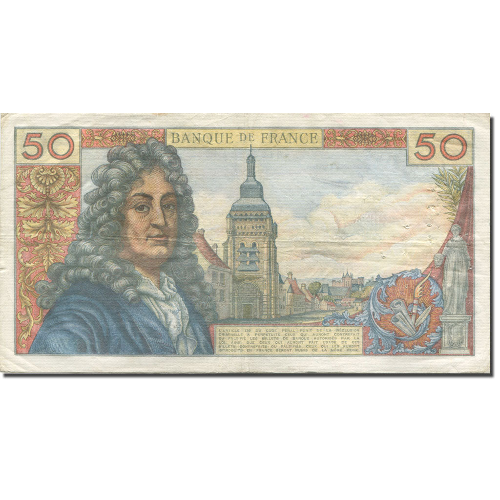 France, 50 Francs, Racine, 1963, 1963-02-07, VF(30-35), Fayette:64.4, KM:148a