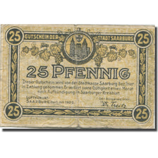 Billet, Allemagne, Saarburg, 25 Pfennig, château 1920-07-01, TB Mehl:54.1b