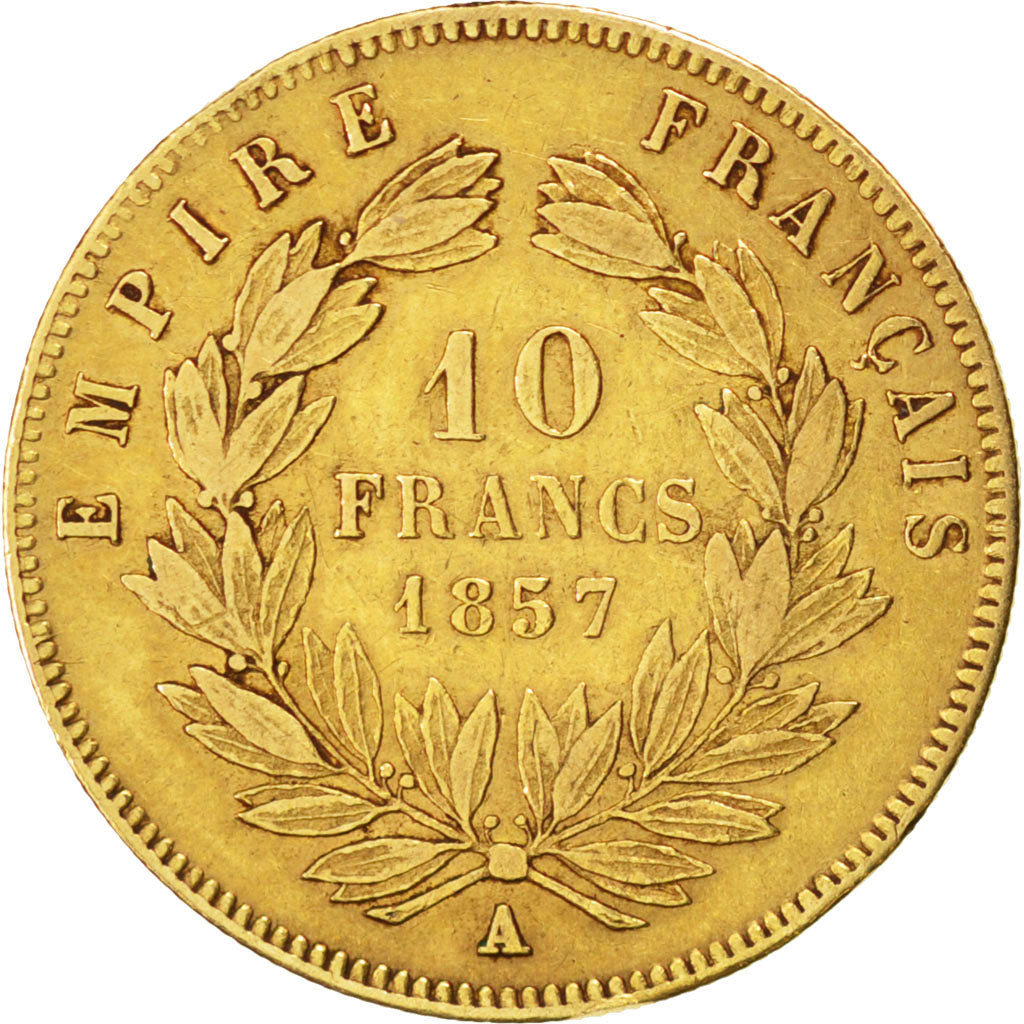 FRANCE, Napoléon III, 10 Francs, 1857, Paris, KM #784.3, EF(40-45), Gold, Gadour