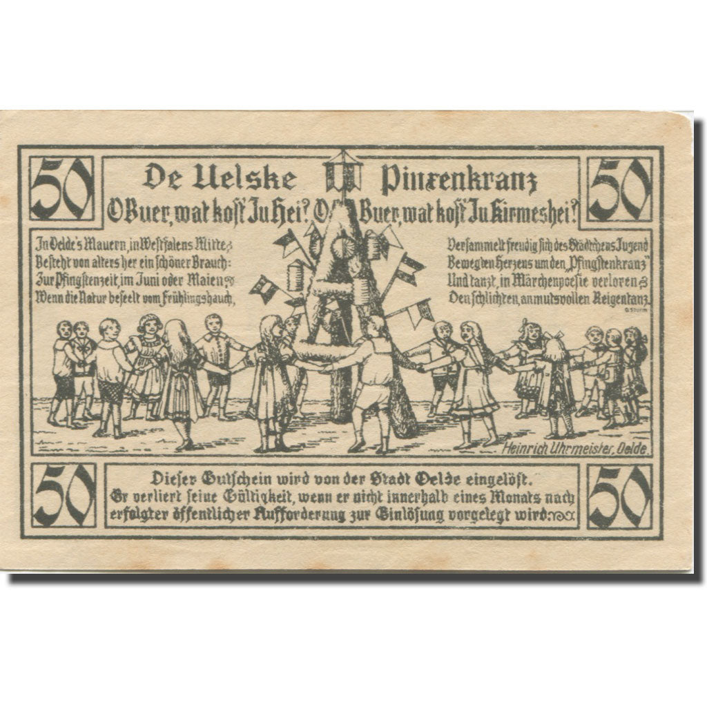 Geldschein, Deutschland, Oelde, 50 Pfennig, Blason 1920-12-07, VZ Mehl:1007.1