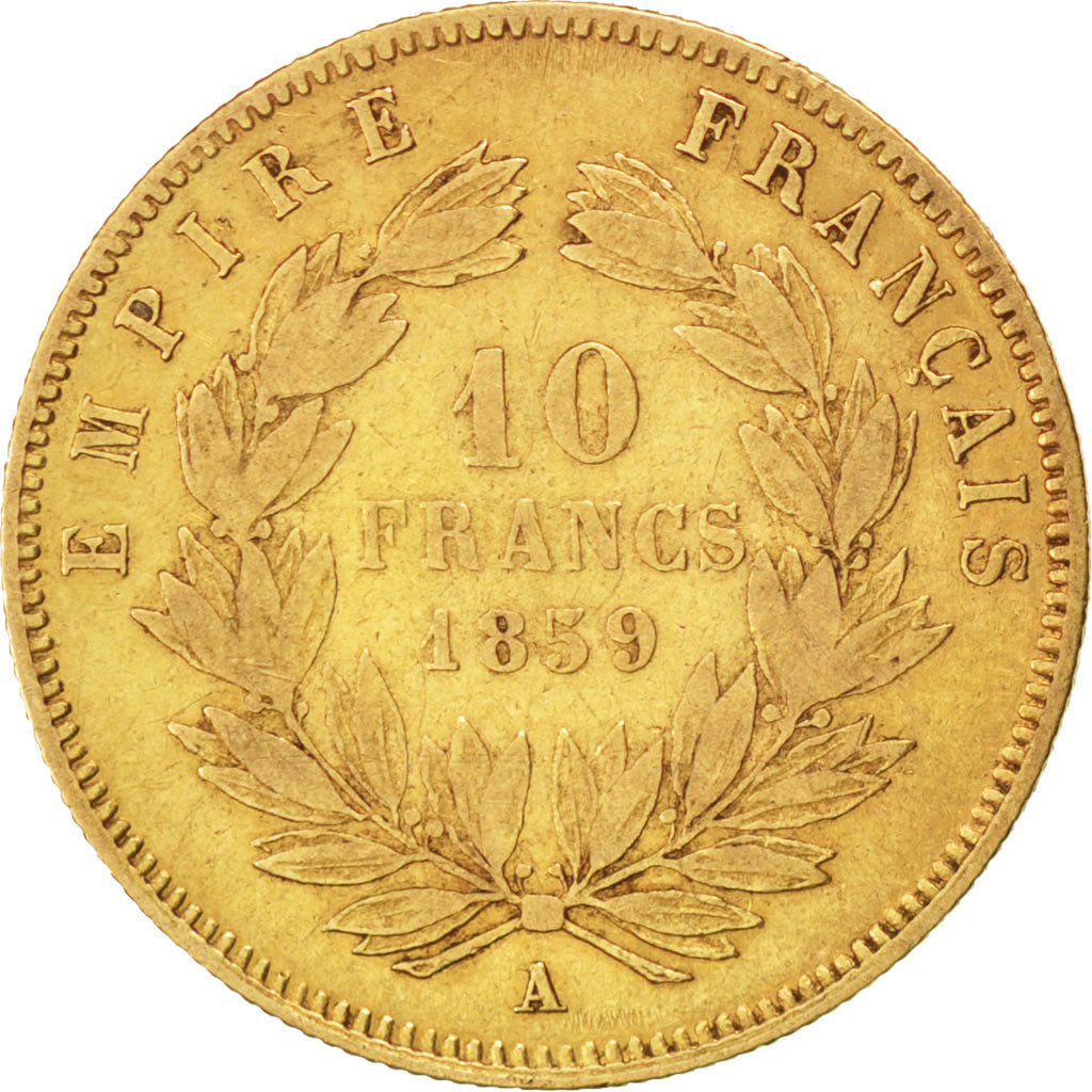 FRANCE, Napoléon III, 10 Francs, 1859, Paris, KM #784.3, VF(20-25), Gold, Gadour